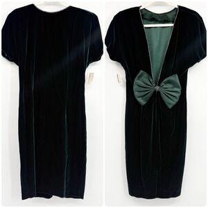 Datiani Womens Emerald Green Velvet Rhinestone Deep V Back Bow Cocktail Dress 10